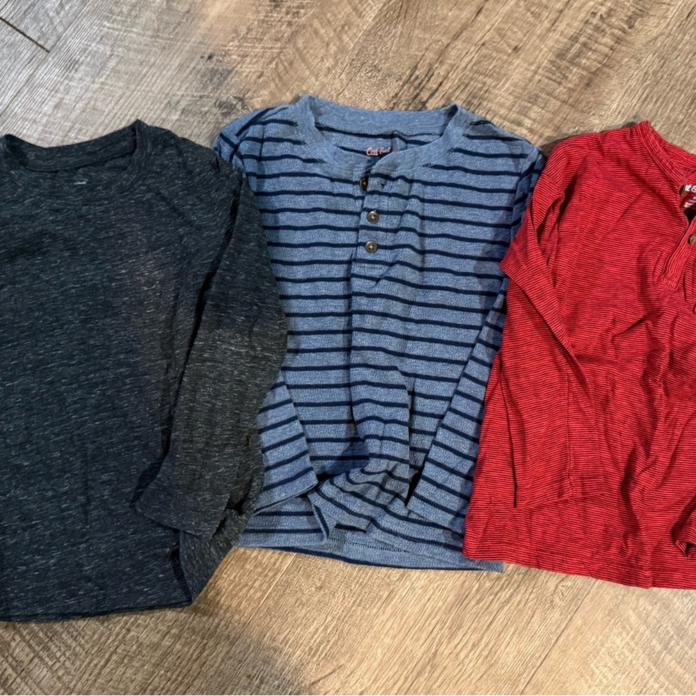 Carter's Long Sleeve Henley Trio - Blue Striped, Red, Charcoal